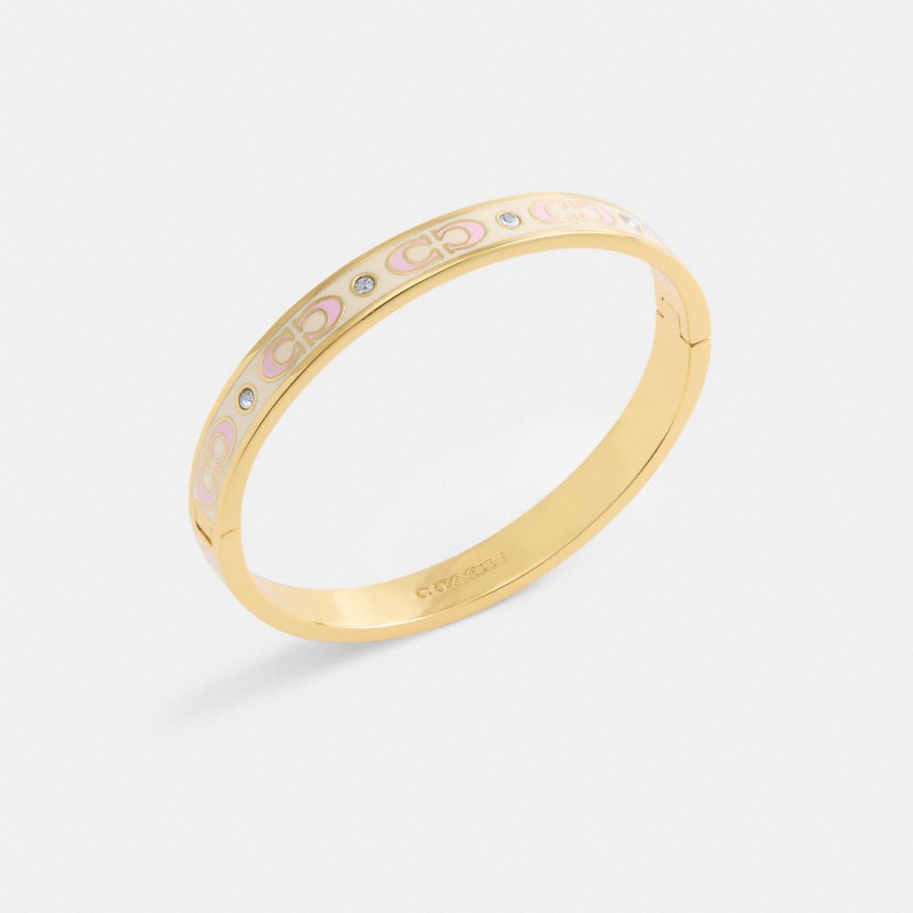 Coach Signature Enamel Hinged Bangle Gold Pink Multi