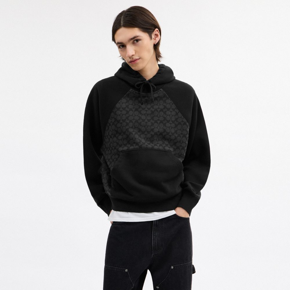 Coach Signature Hoodie In Organic Cotton Charcoal Signature