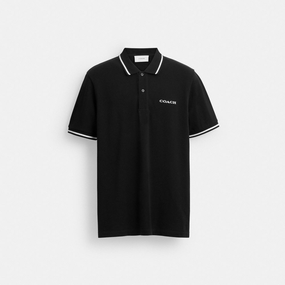 Coach Signature Trim Polo In Regenerative Cotton Black
