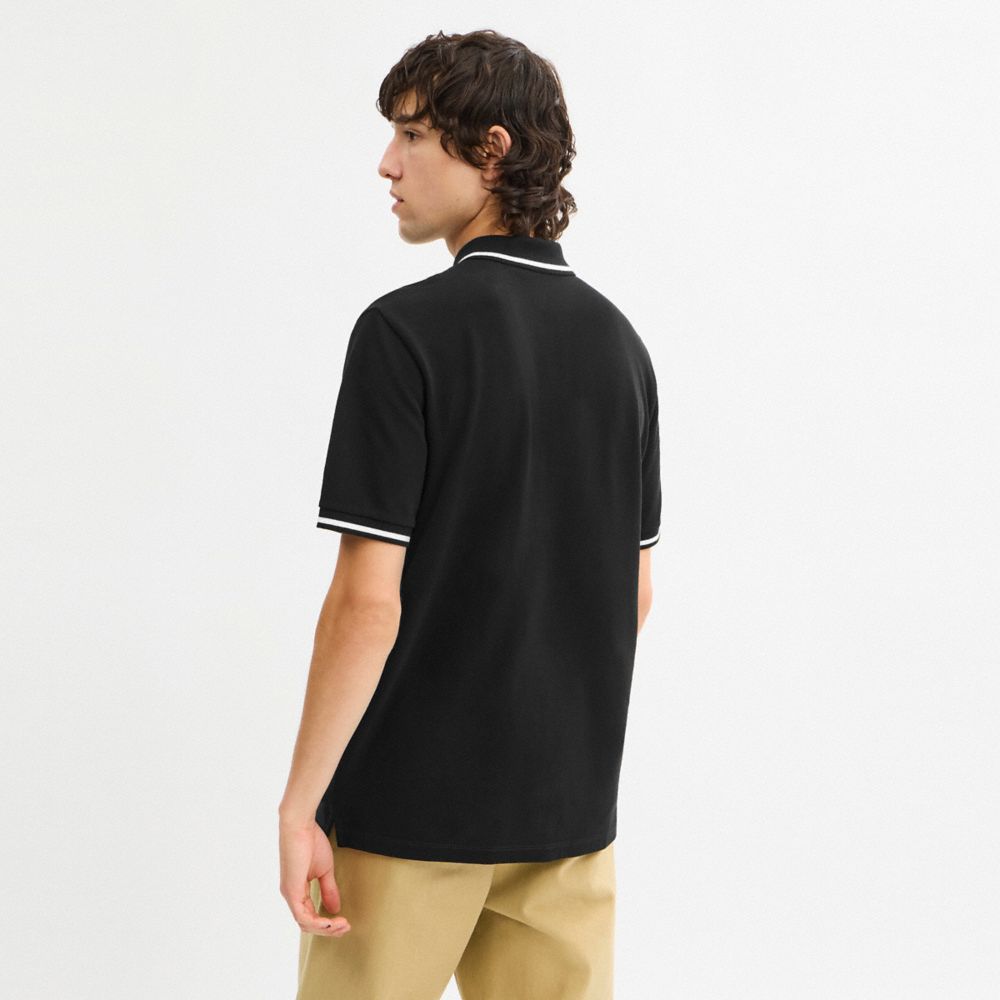 Coach Signature Trim Polo In Regenerative Cotton Black