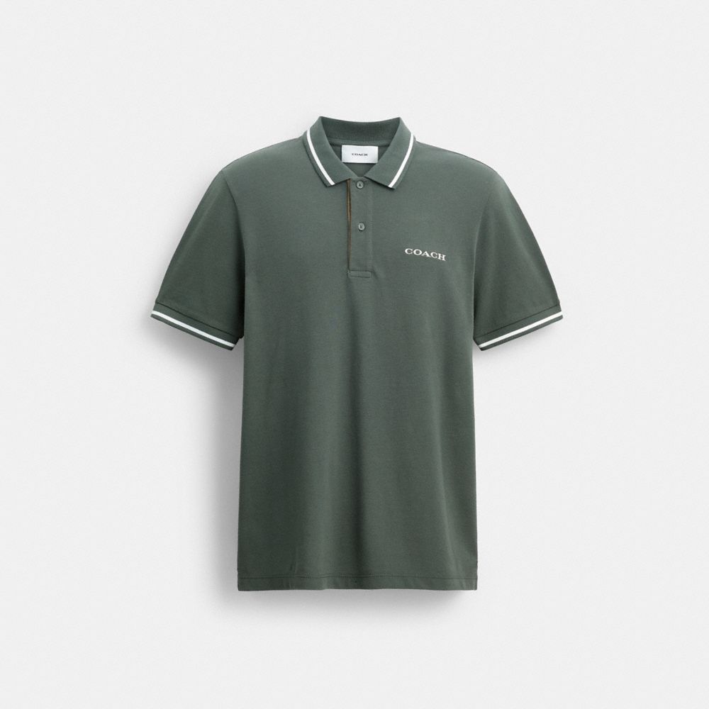 Coach Signature Trim Polo In Organic Cotton Ivy