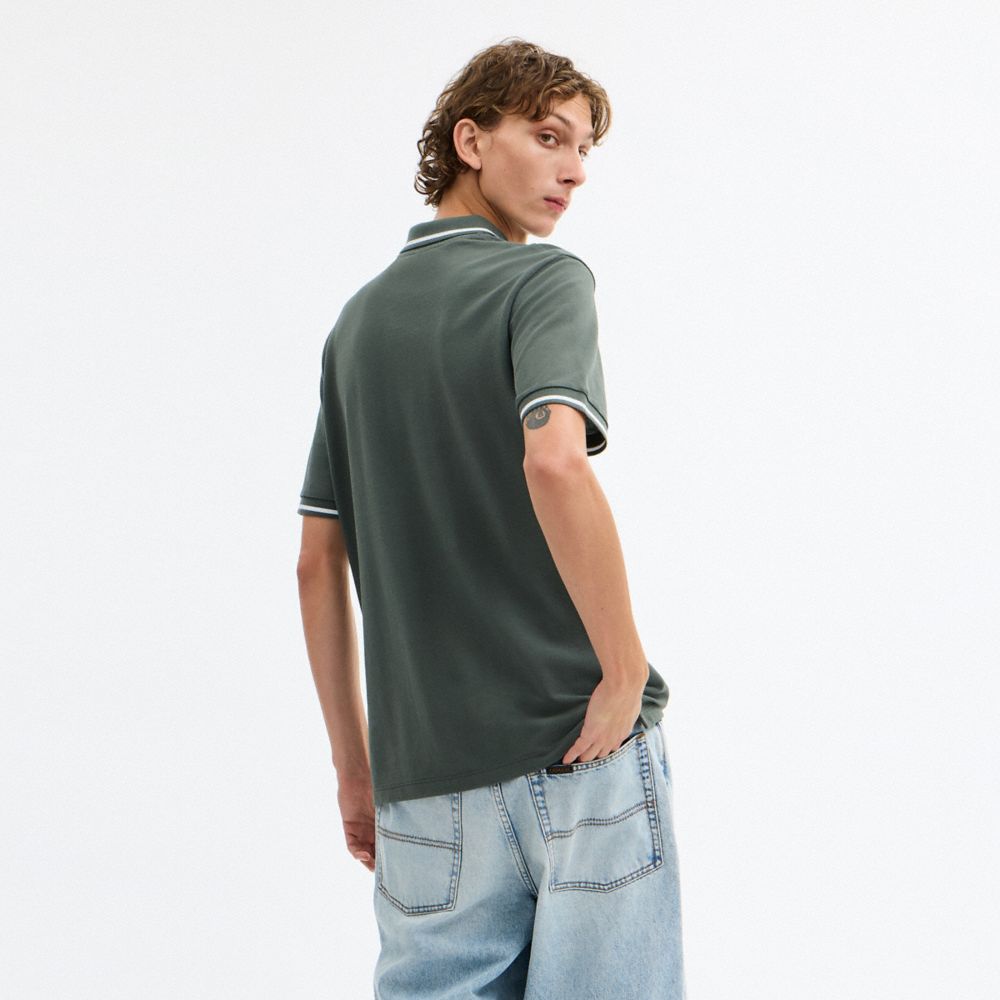 Coach Signature Trim Polo In Regenerative Cotton Ivy
