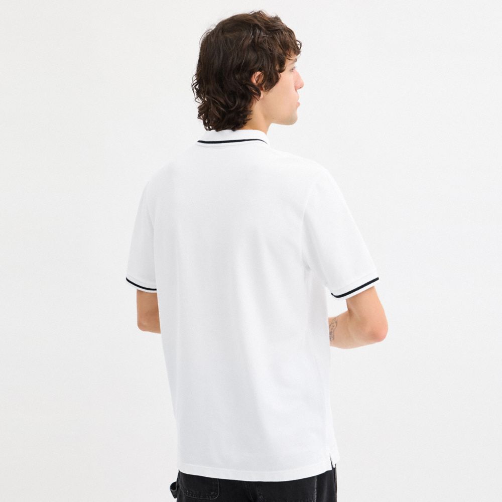 Coach Signature Trim Polo In Organic Cotton White
