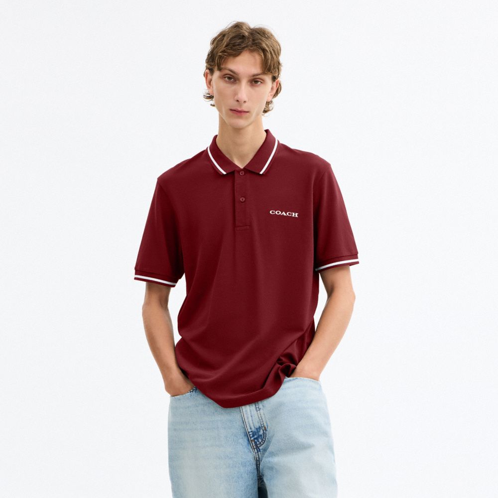 Coach Signature Trim Polo In Organic Cotton Syrah