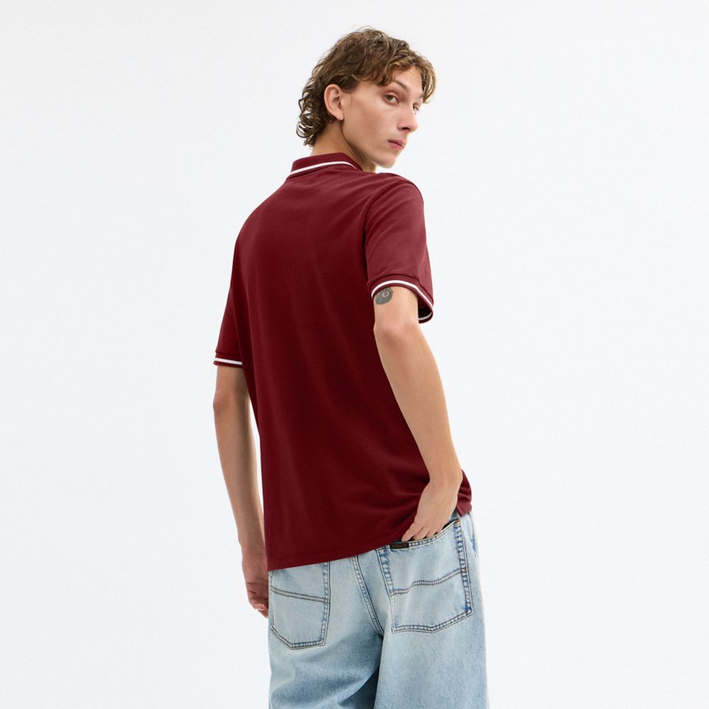 Coach Signature Trim Polo In Organic Cotton Syrah