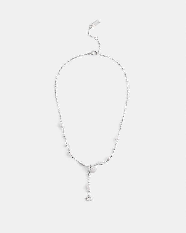Open Circle Heart Y Necklace Silver Silver