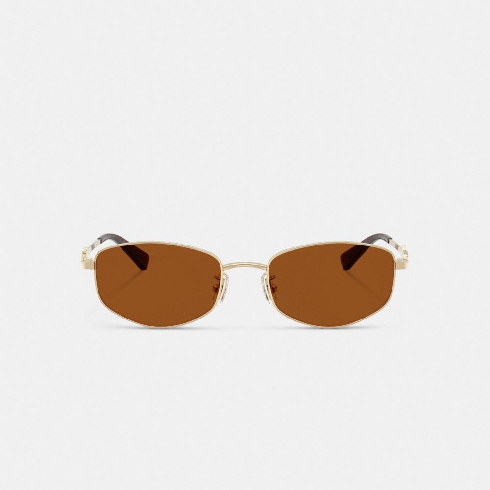 Coach Coach Script Metal Narrow Rectangle Sunglasses Brown Gold