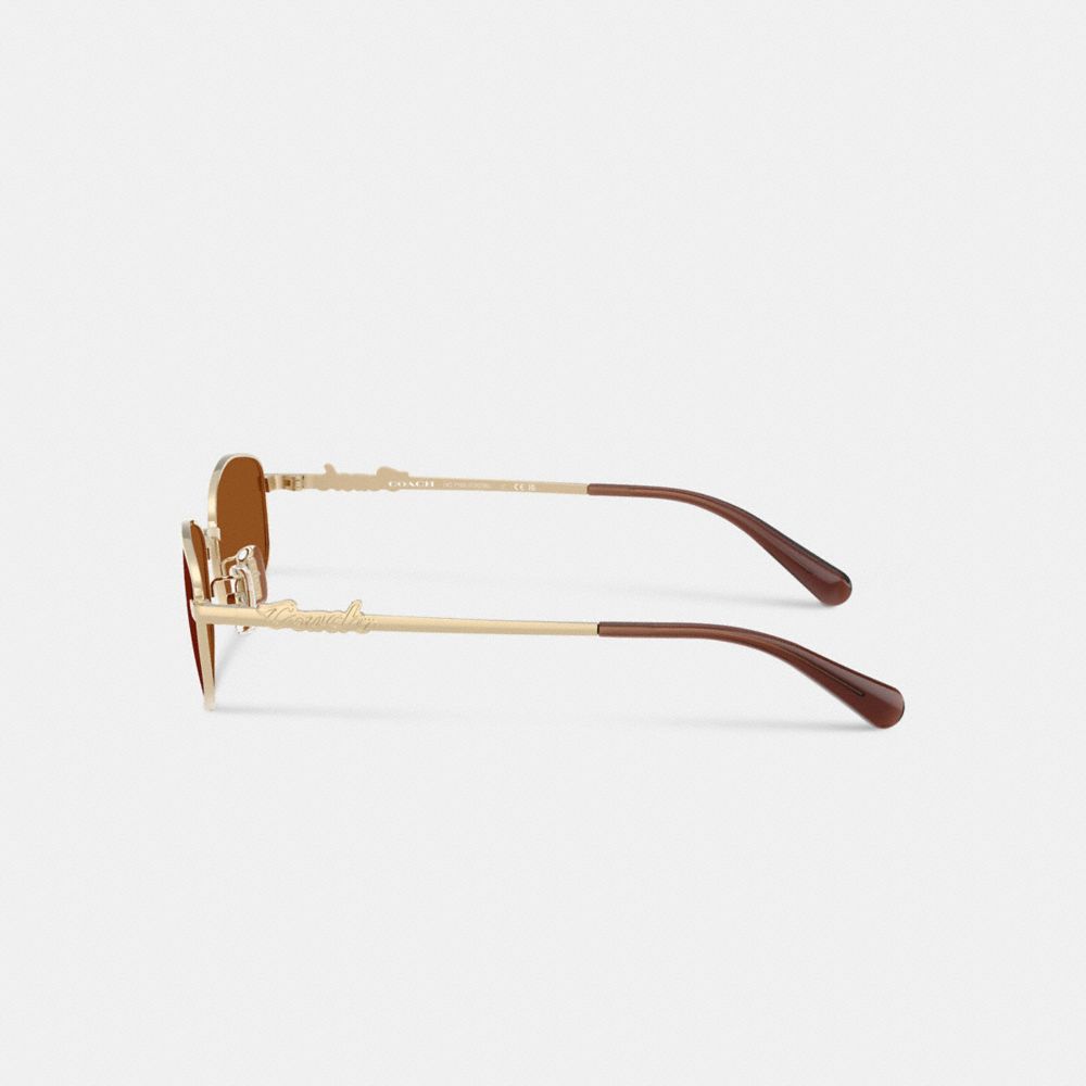 Coach Coach Script Metal Narrow Rectangle Sunglasses Brown Gold
