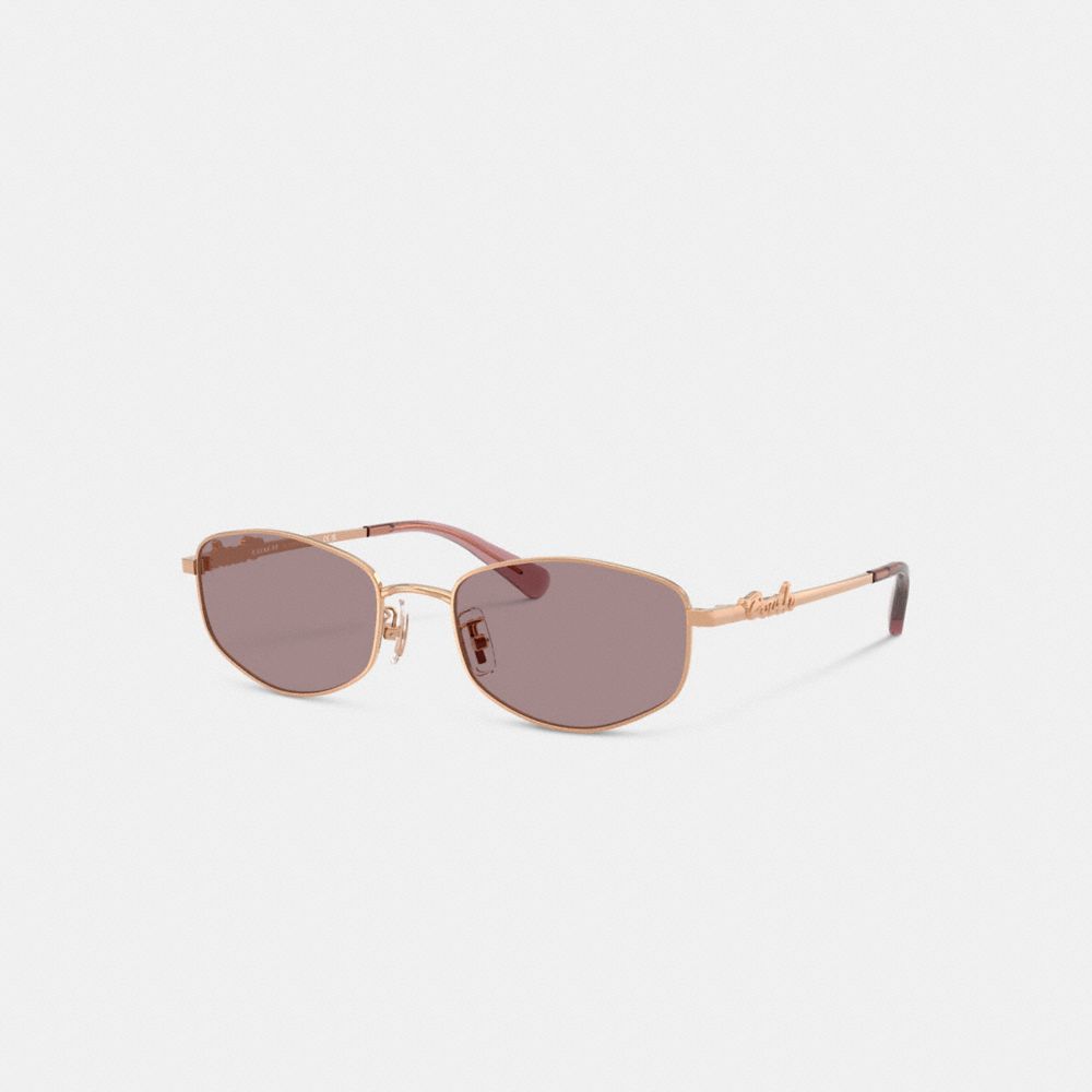 Coach Coach Script Metal Narrow Rectangle Sunglasses Rose Gold