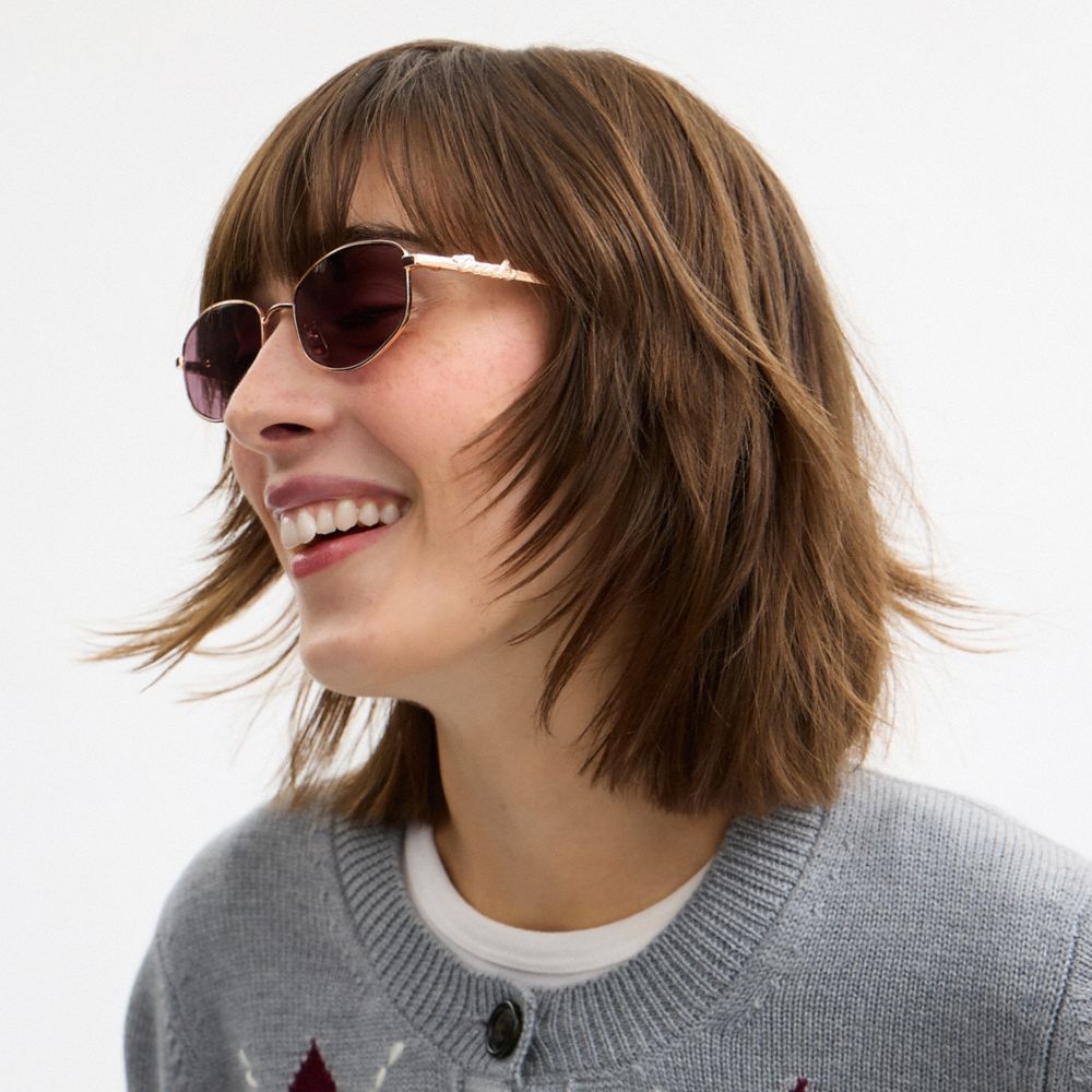 Coach Coach Script Metal Narrow Rectangle Sunglasses Rose Gold