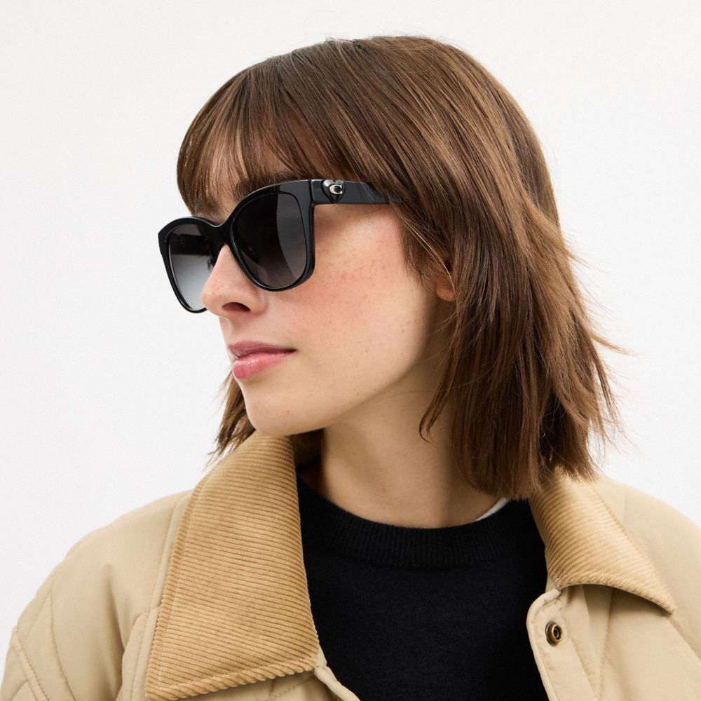 Coach Signature Heart Oversized Square Sunglasses Black