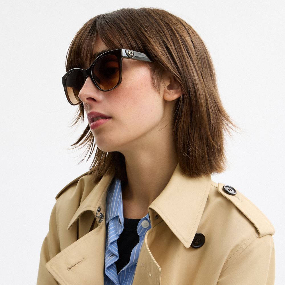 Coach Signature Heart Oversized Square Sunglasses Milky Brown