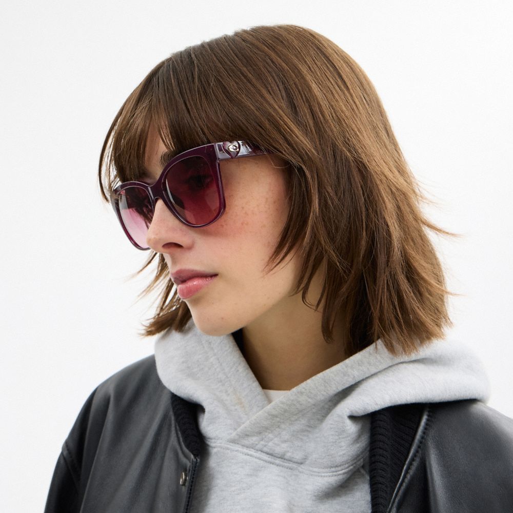 Coach Signature Heart Oversized Square Sunglasses Wine