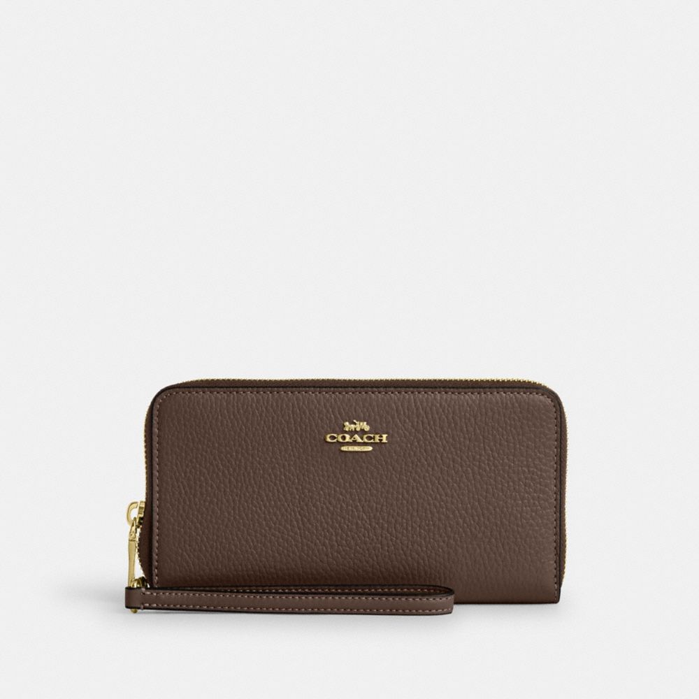 Coach Long Zip Around Wallet With Detachable Card Case Gold Dark Stone