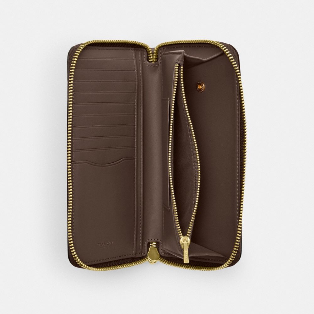 Coach Long Zip Around Wallet With Detachable Card Case Gold Dark Stone
