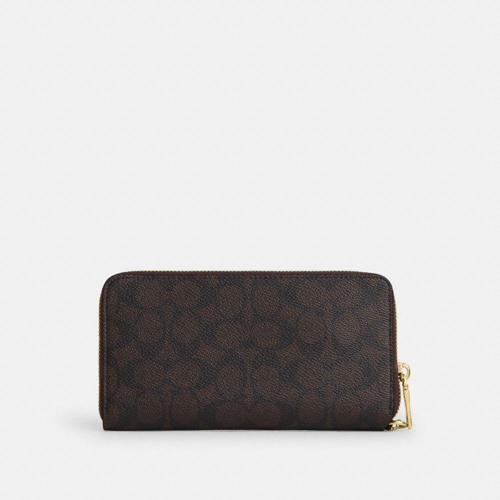 Coach Long Zip Around Wallet With Detachable Card Case In Signature Canvas Gold Walnut Black