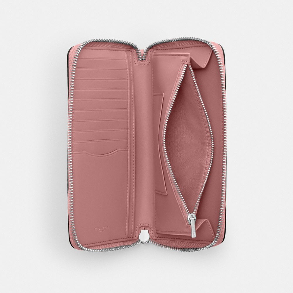 Coach Long Zip Around Wallet With Detachable Card Case In Signature Canvas Sv Tan Dusty Pink