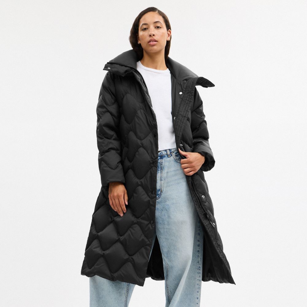 Coach Quilted Long Puffer Black