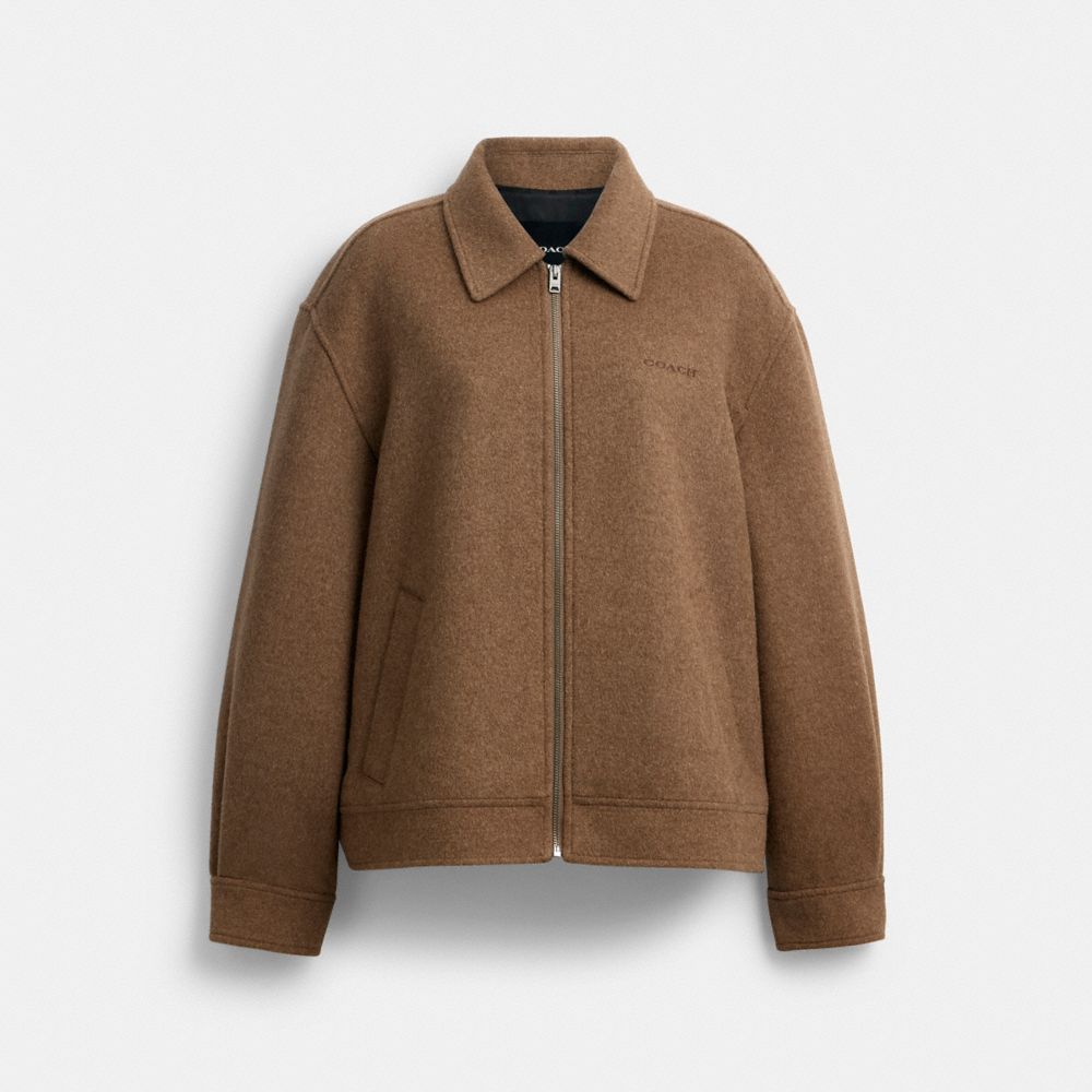 Coach Zip Front Wool Jacket Teddy Bear
