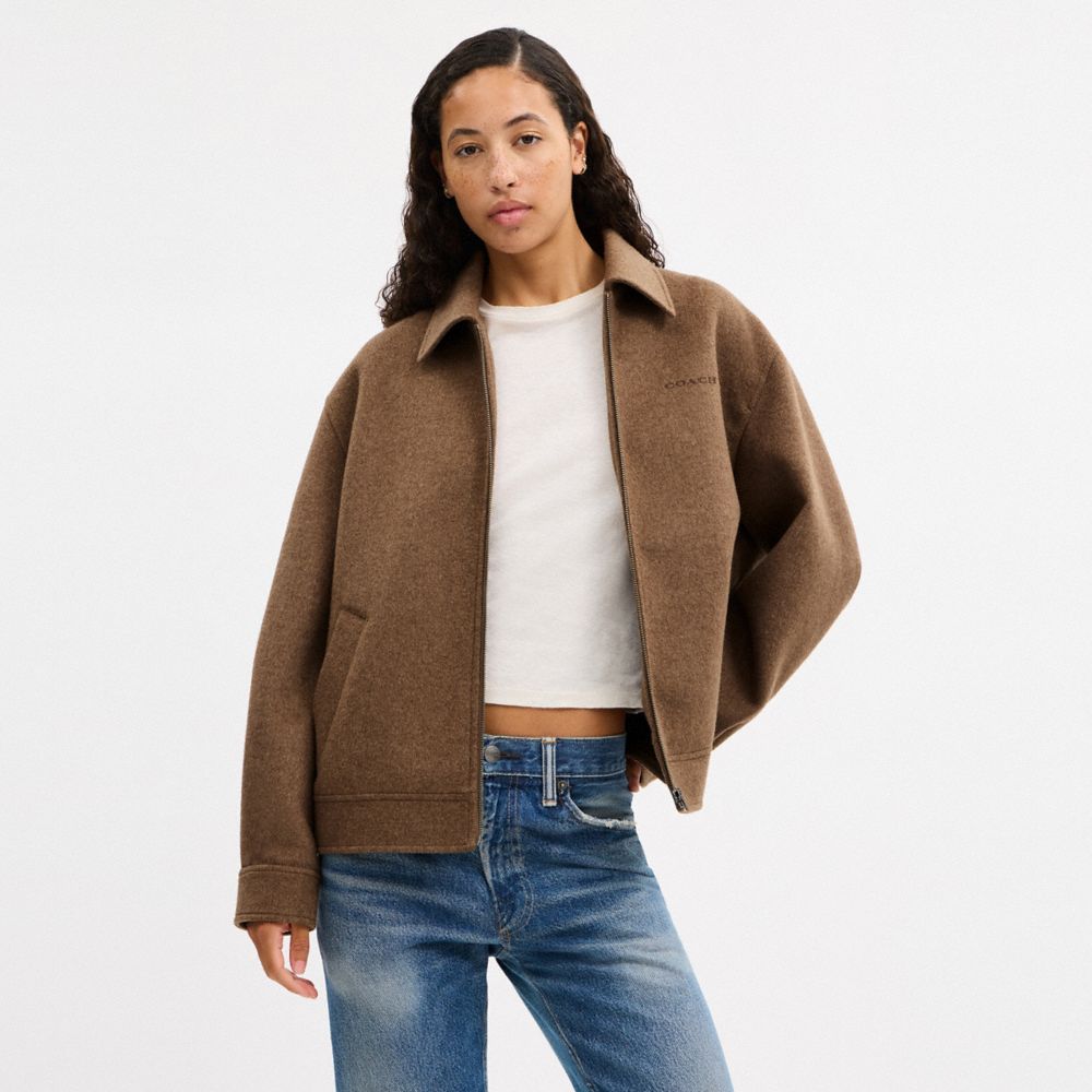 Coach Zip Front Wool Jacket Teddy Bear