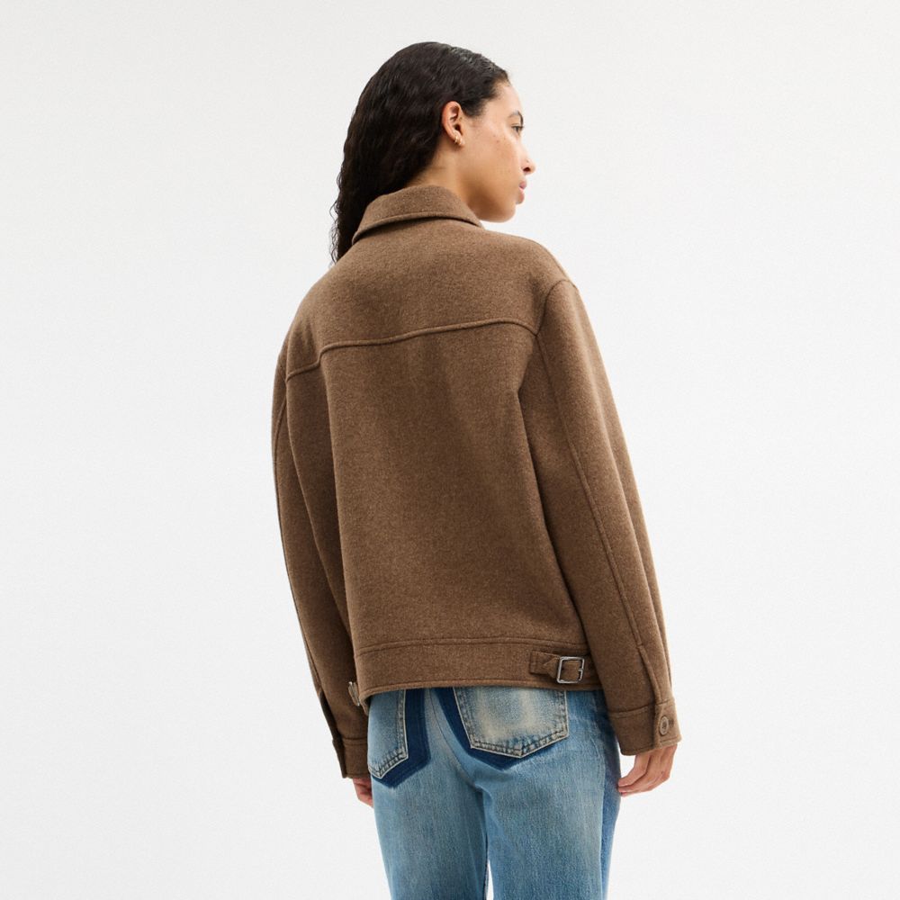 Coach Zip Front Wool Jacket Teddy Bear