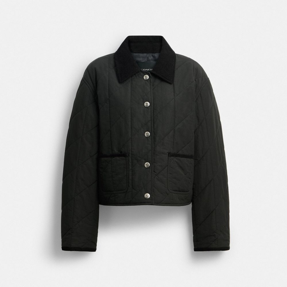 Coach Quilted Jacket With Corduroy Collar Black