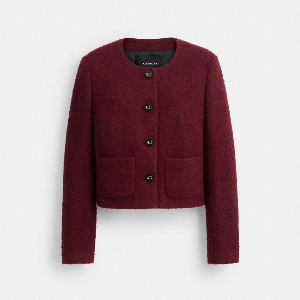 Coach Boucle Cardigan Jacket Burgundy