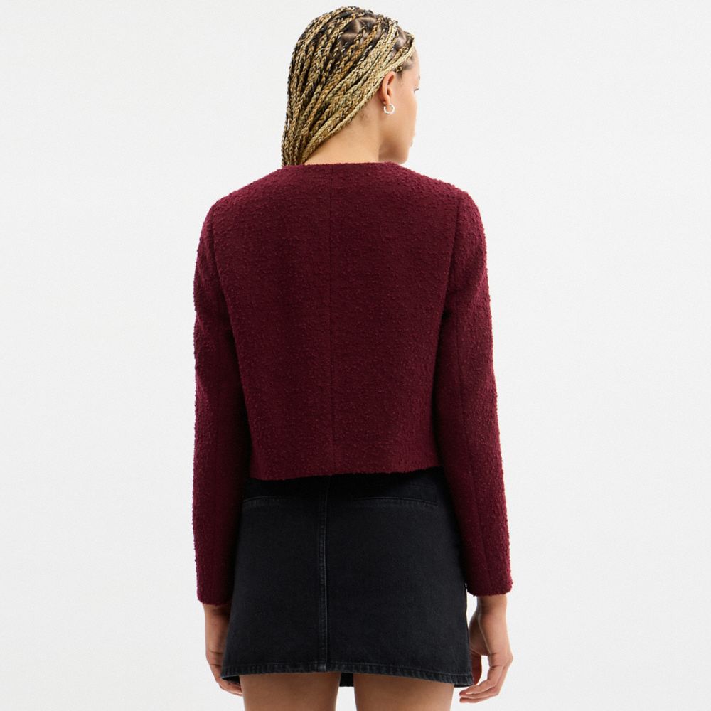 Coach Boucle Cardigan Jacket Burgundy