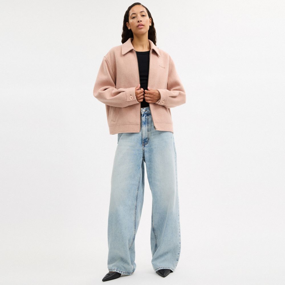 Coach Zip Front Wool Jacket Blush