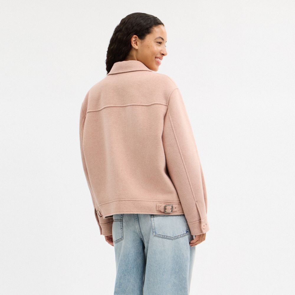 Coach Zip Front Wool Jacket Blush