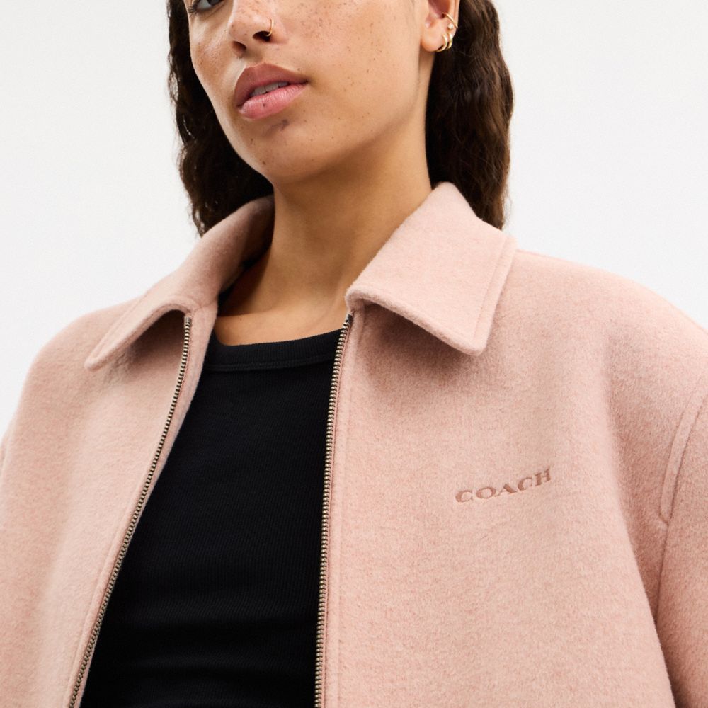 Coach Zip Front Wool Jacket Blush