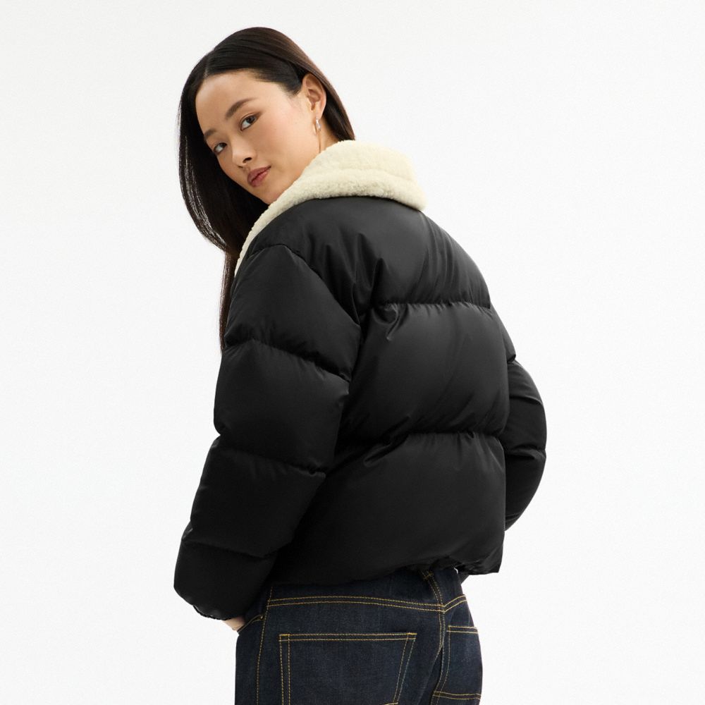 Coach Puffer With Shearling Collar Black