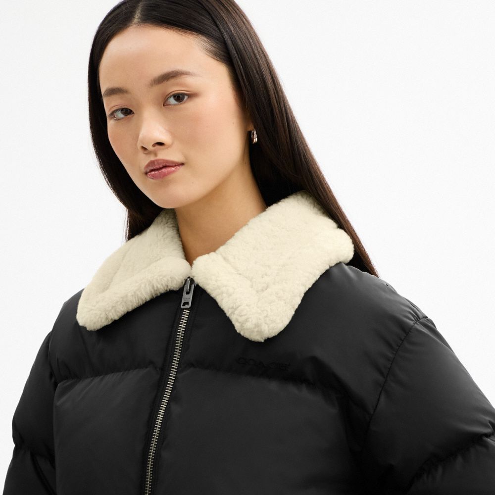 Coach Puffer With Shearling Collar Black
