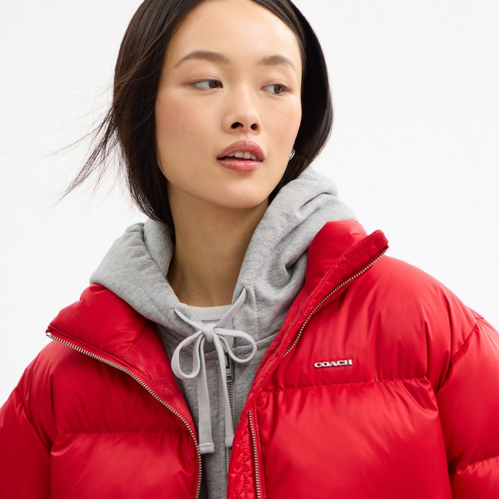 Coach Short Cropped Puffer Jacket Red