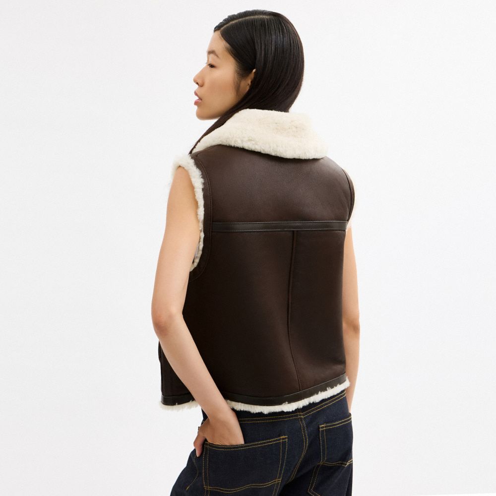 Coach Reversible Shearling Vest Hickory