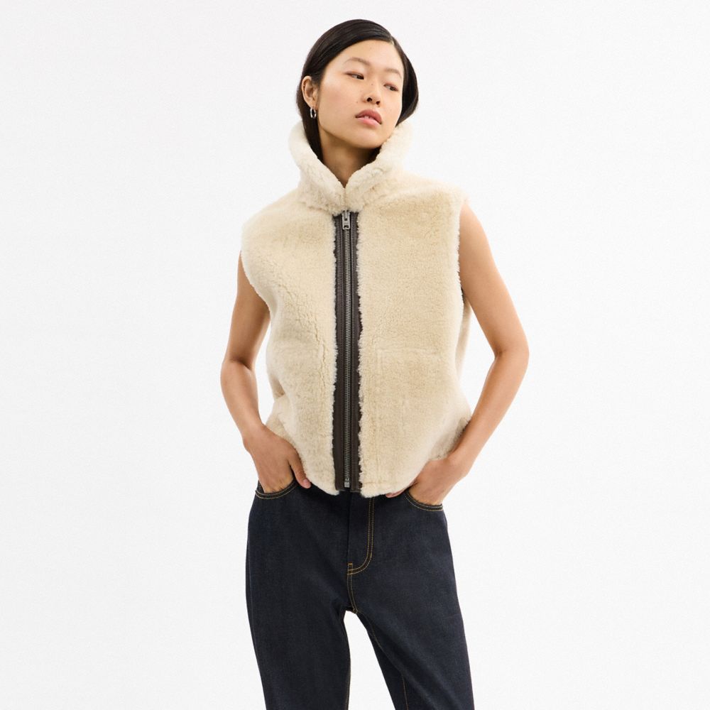 Coach Reversible Shearling Vest Hickory