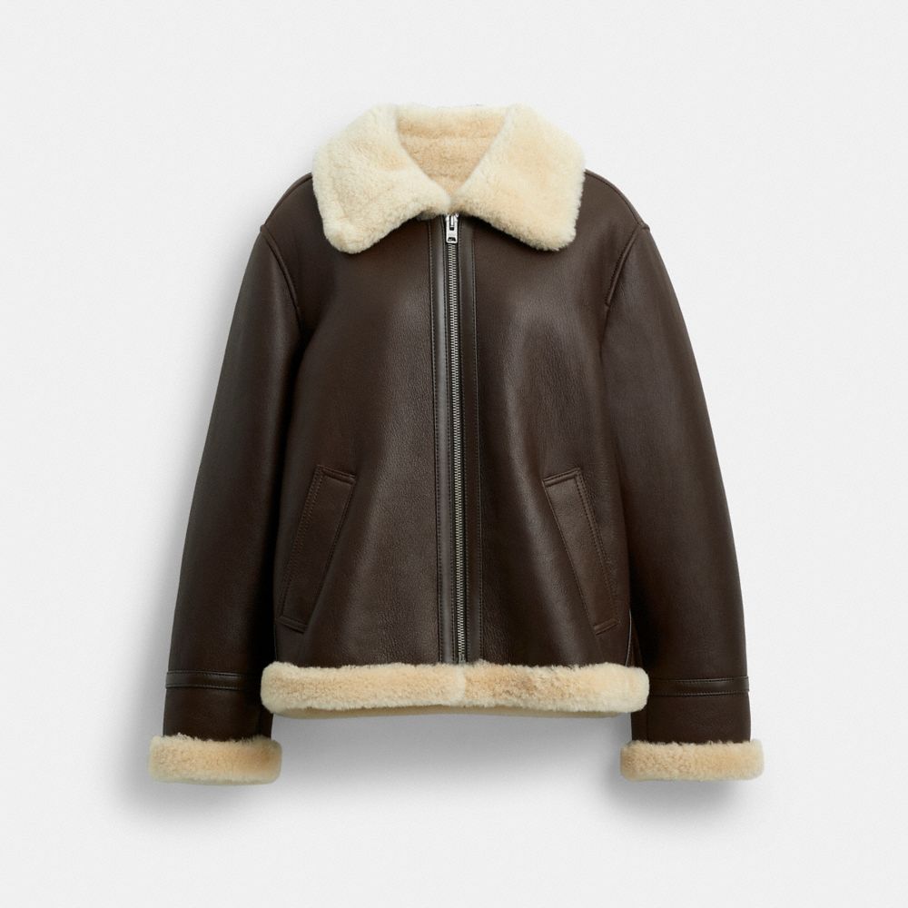 Coach Aviator Shearling Jacket Hickory