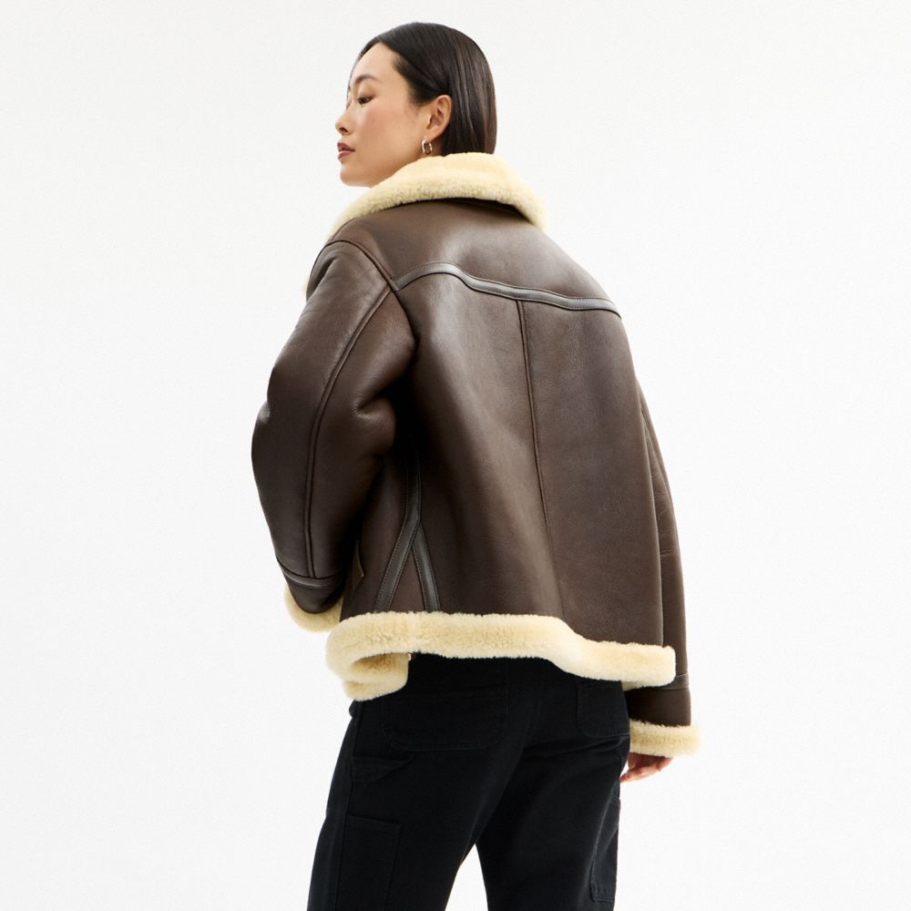 Coach Aviator Shearling Jacket Hickory