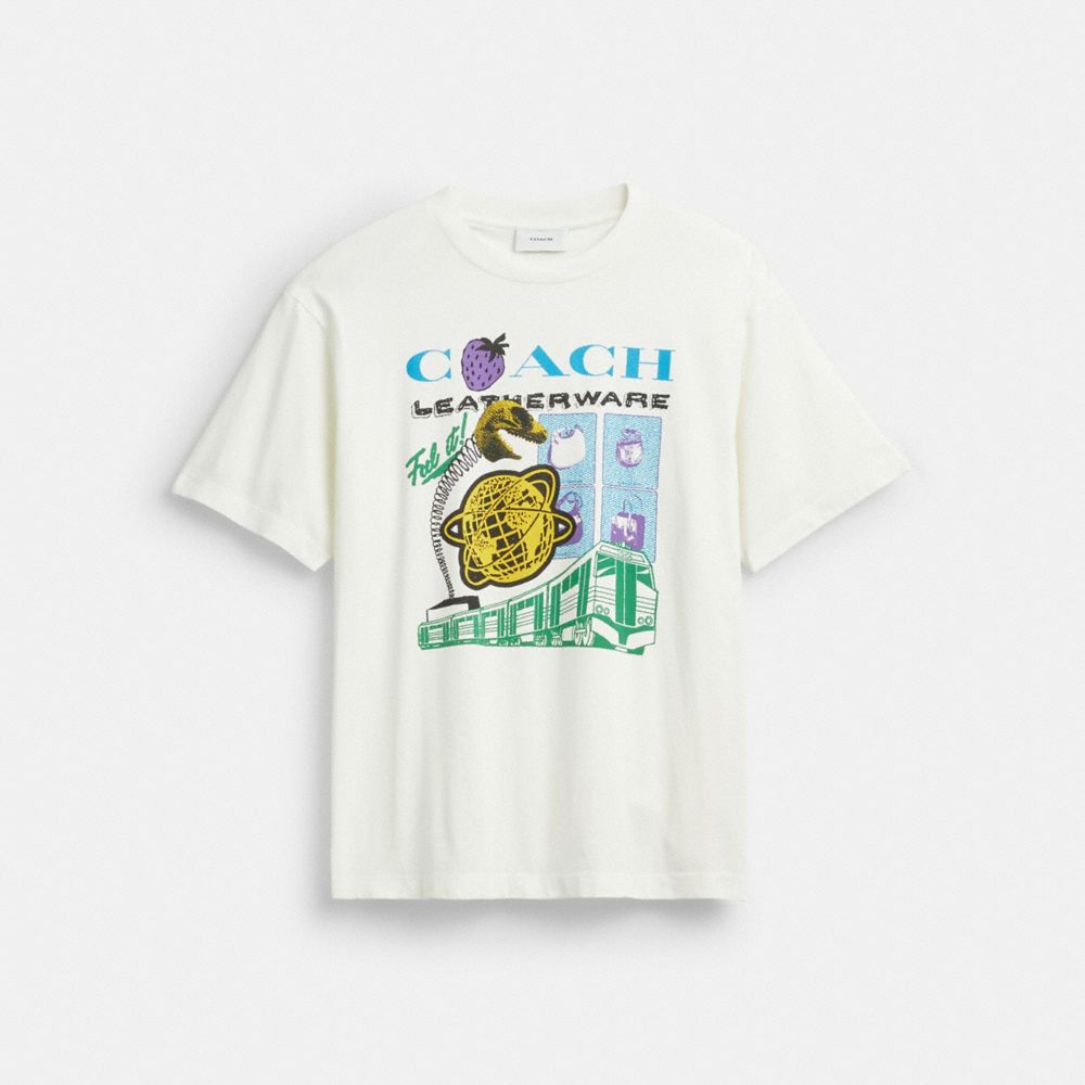 Coach Collage Train Relaxed T Shirt In Organic Cotton Vintage Ivory