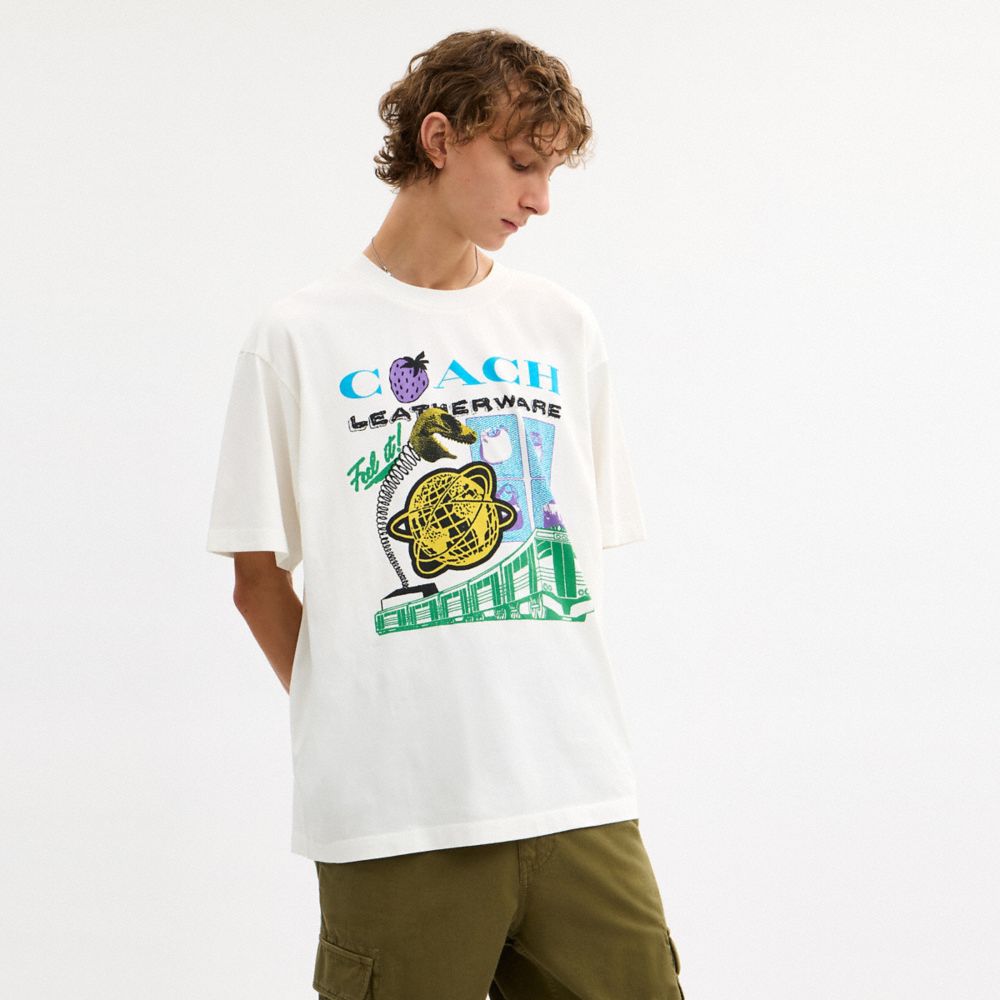 Coach Collage Train Relaxed T Shirt In Organic Cotton Vintage Ivory