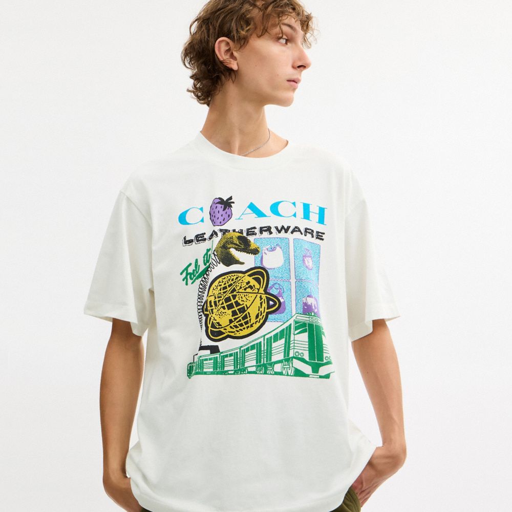 Coach Collage Train Relaxed T Shirt In Organic Cotton Vintage Ivory