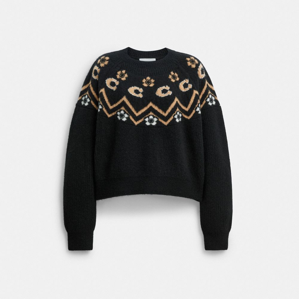 Coach Signature Fairisle Crewneck Sweater Black