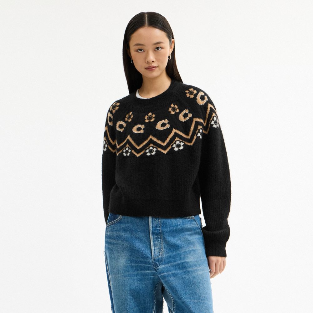 Coach Signature Fairisle Crewneck Sweater Black