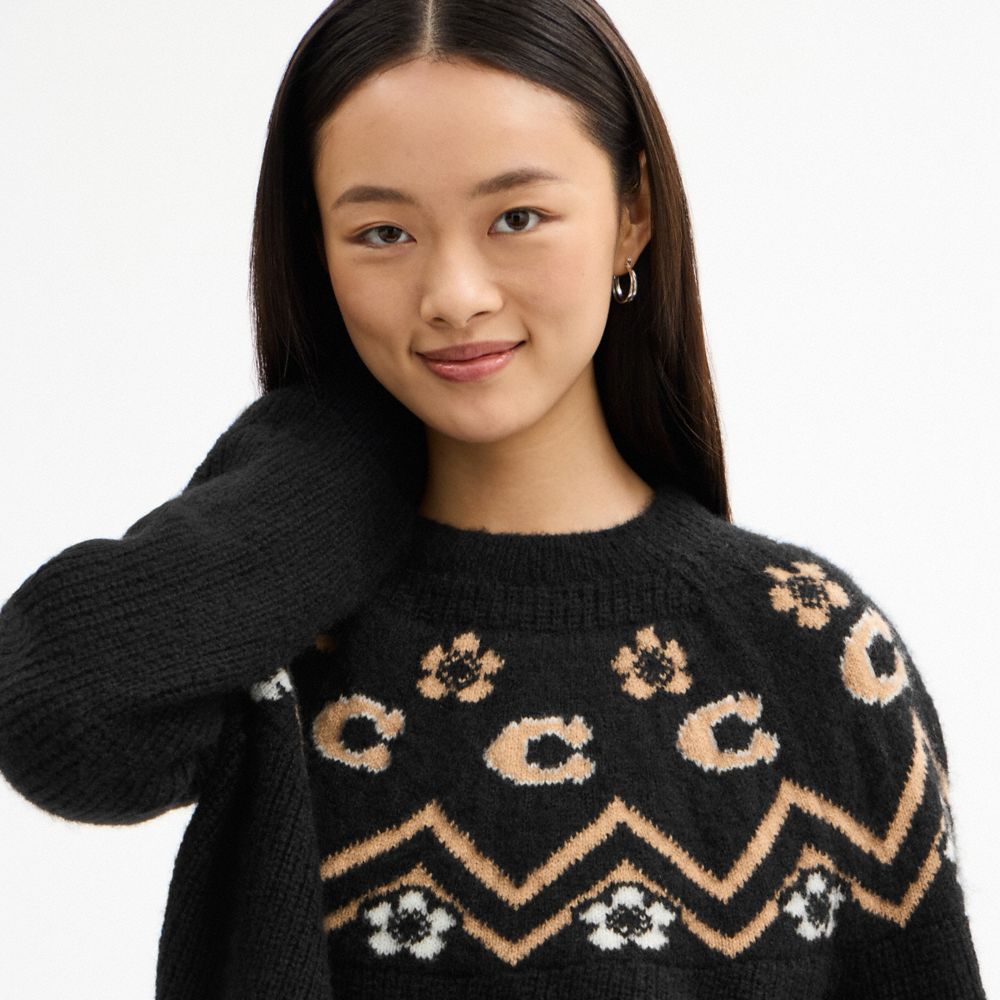 Coach Signature Fairisle Crewneck Sweater Black