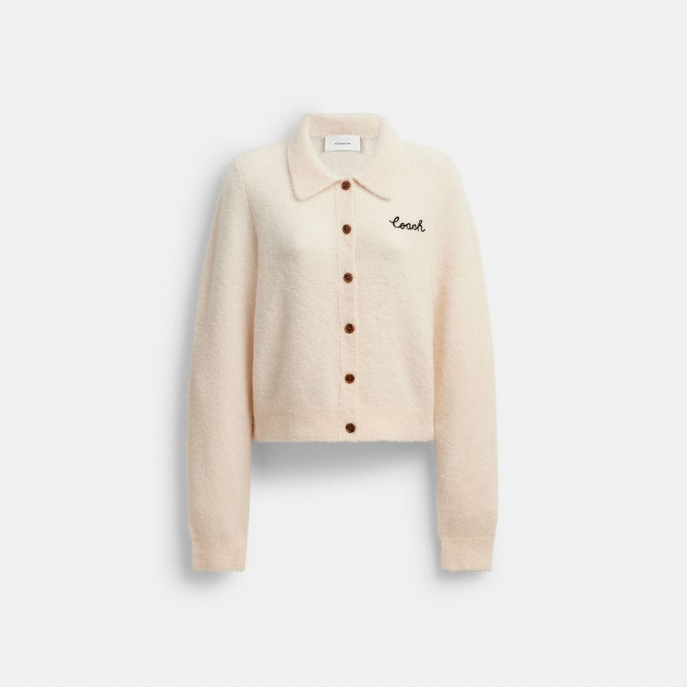 Coach Coach Embroidered Cropped Cardigan Ecru