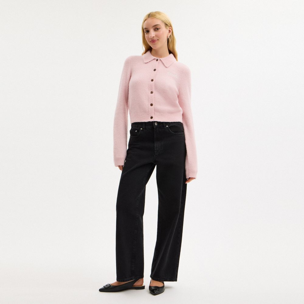 Coach Coach Embroidered Cropped Cardigan Light Pink