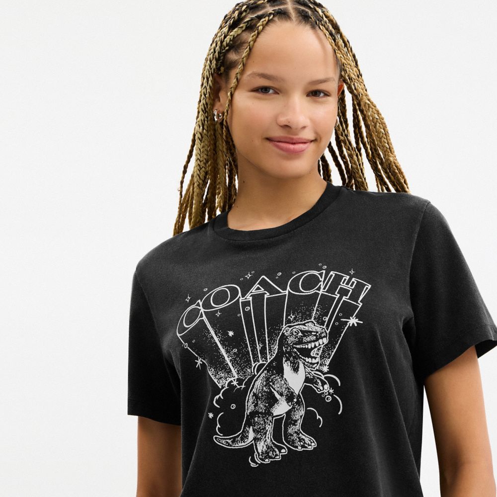 Coach T Rex Classic T Shirt In Organic Cotton Washed Black