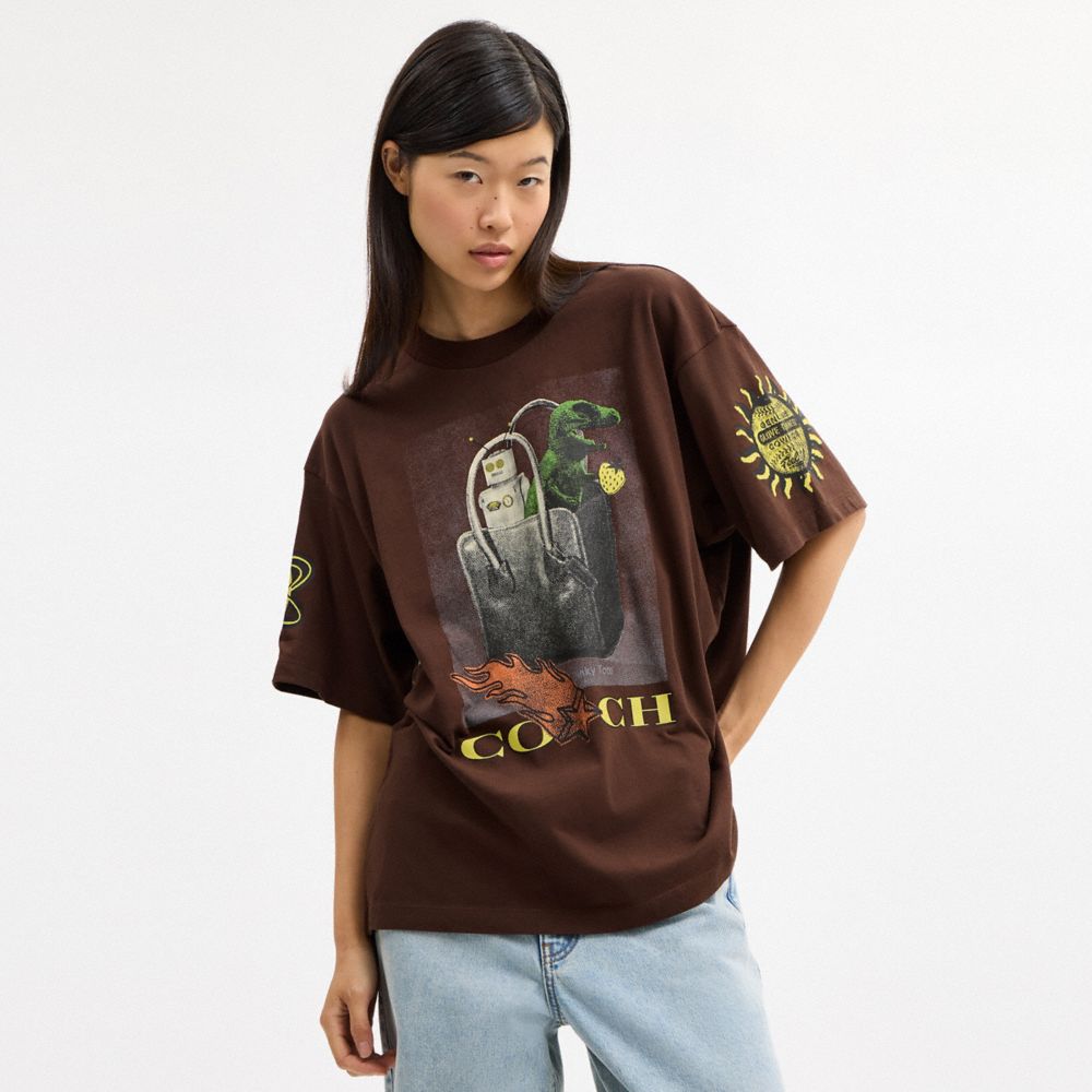 Coach Coach Graphic Relaxed T Shirt In Organic Cotton Brown