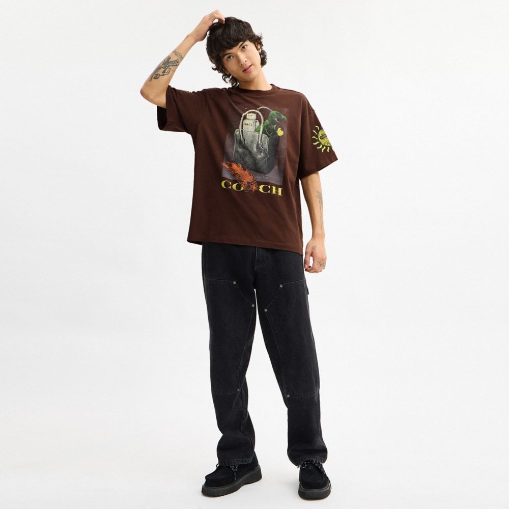 Coach Coach Graphic Relaxed T Shirt In Organic Cotton Brown