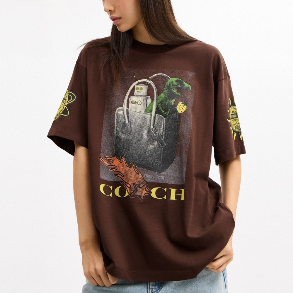 Coach Coach Graphic Relaxed T Shirt In Organic Cotton Brown